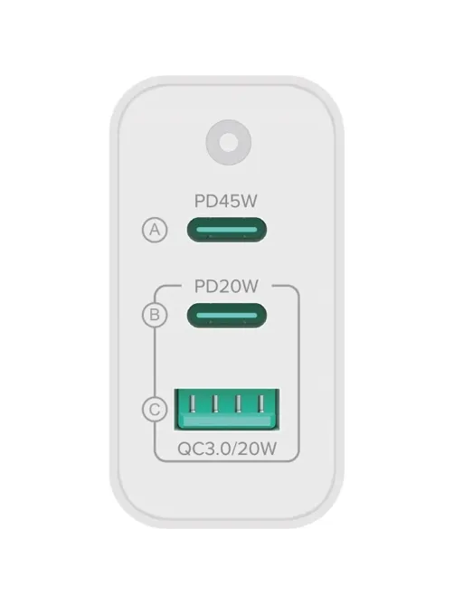 Зарядное устройство сетевое PERO TC17 USB-A QC 3.0 + 2х USB-C PD, 65W белый