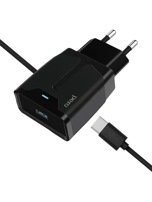 Зарядное устройство сетевое PERO TC04 1USB 2.1A + TYPE-C CABLE черный