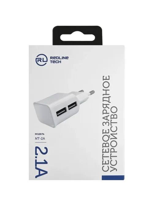 Зарядное устройство сетевое, 2 USB, 2.1А, Red Line NT-2A, бел, УТ000009405