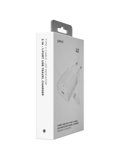Зарядное устройство сетевое PERO TC04 1USB 2.1A + TYPE-C CABLE белый