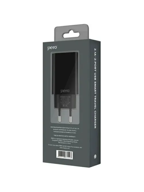 Зарядное устройство сет. PERO TC02 2USB 2.1A c каб. Lightning черный