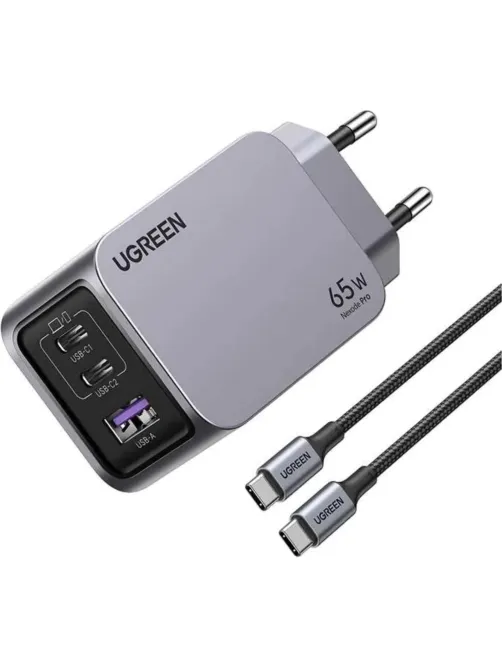 Зарядное устройство сет. UGREEN X755(25871)Nexode Pro 65W 3-Port+каб.1м сер
