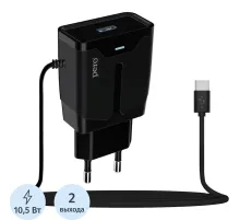 Зарядное устройство сетевое PERO TC04 1USB 2.1A + TYPE-C CABLE черный