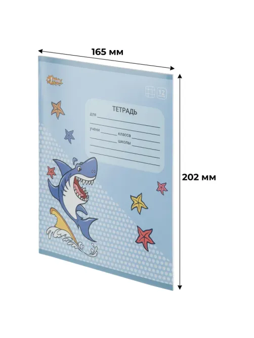 Тетрадь школьная А5 12л №1School Shark клет,скреп, ВД-лак,10шт/уп, в асс