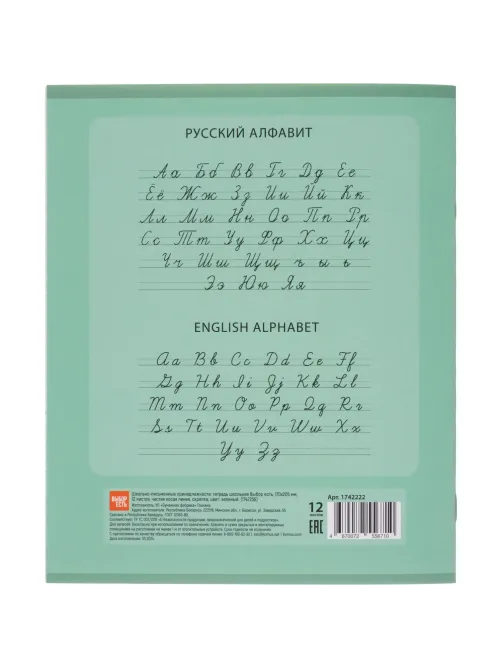 Тетрадь школьная А5,12л, част. кос. линия, Выбор есть зеленый 20шт/уп
