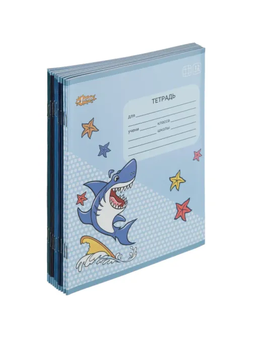 Тетрадь школьная А5 12л №1School Shark клет,скреп, ВД-лак,10шт/уп, в асс