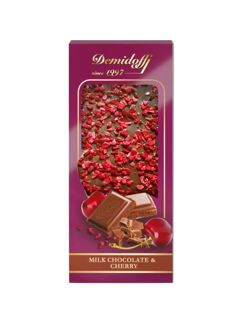 Шоколад Demidoff молочный с посыпкой вишней, 80г