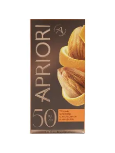 Шоколад Apriori темный, с апельсином и миндалем, 85г