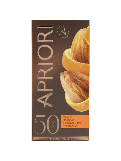 Шоколад Apriori темный, с апельсином и миндалем, 85г