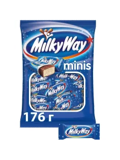 Шоколадный батончик Milky Way Minis, пакет, 176г
