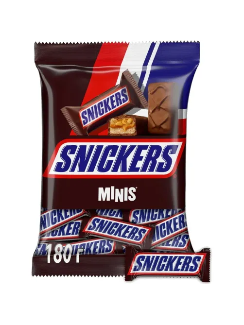 Шоколадный батончик Snickers Minis с карамелью, арахис и нугой, пакет, 180г