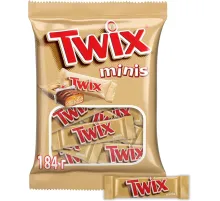 Шоколадный батончик Twix Minis с карамелью и печеньем, пакет, 184г