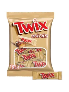 Шоколадный батончик Twix Minis с карамелью и печеньем, пакет, 184г