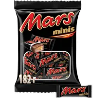 Шоколадный батончик Mars Minis с карамелью и нугой, пакет, 182г