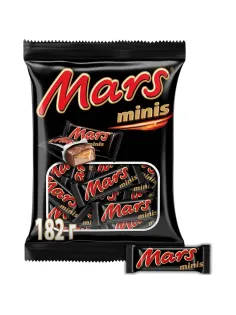 Шоколадный батончик Mars Minis с карамелью и нугой, пакет, 182г