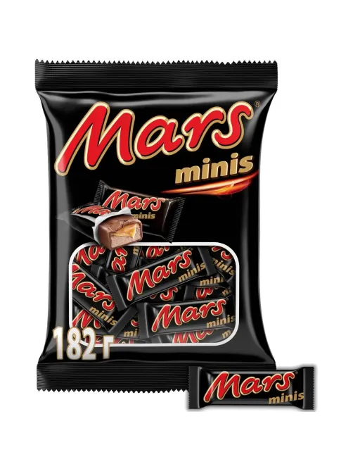 Шоколадный батончик Mars Minis с карамелью и нугой, пакет, 182г