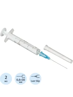 Шприц 2-комп. однораз. 2мл LS 23G(0,6x30) прил. 100шт/уп KD-Ject