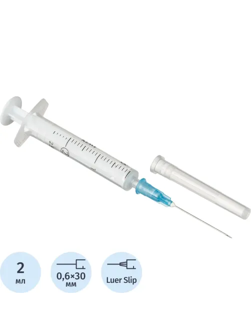 Шприц 2-комп. однораз. 2мл LS 23G(0,6x30) прил. 100шт/уп KD-Ject