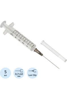Шприц 2-комп. однораз. 5мл LS 22G(0,7x40) прил. 100шт/уп SFM