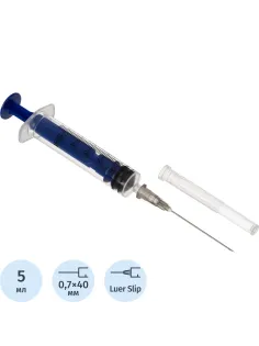 Шприц 3-комп. однораз. 5мл LS 22G(0,7х40) прил. 100шт/уп MedAim