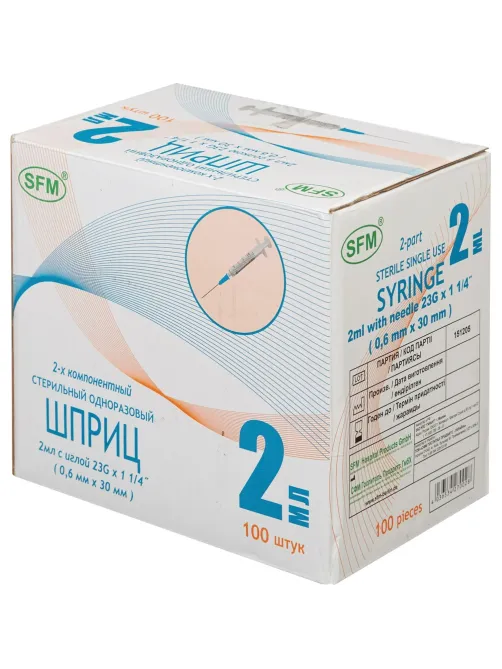 Шприц 2-комп. однораз. 2мл LS 23G(0,6x30) прил. 100шт/уп SFM