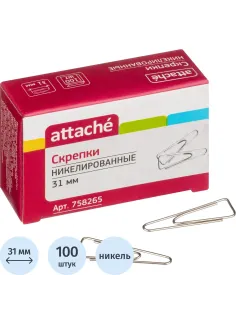 Скрепки Attache с отгибом,никелированные,треугольн,31 мм,негофрир,100 шт/уп
