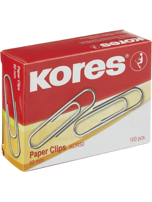 Скрепки KORES с отгибом,никелированные, 50 мм, негофрированные,100шт/уп