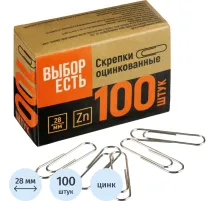 Скрепки оцинкованные,28мм,негофрированн,100шт/уп