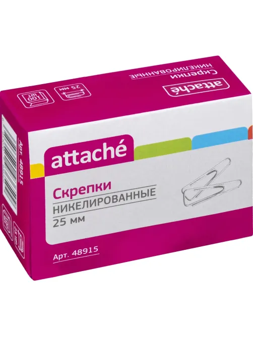 Скрепки Attache с отгибом,никелированные,треугольн,25 мм,негофрир,100 шт/уп