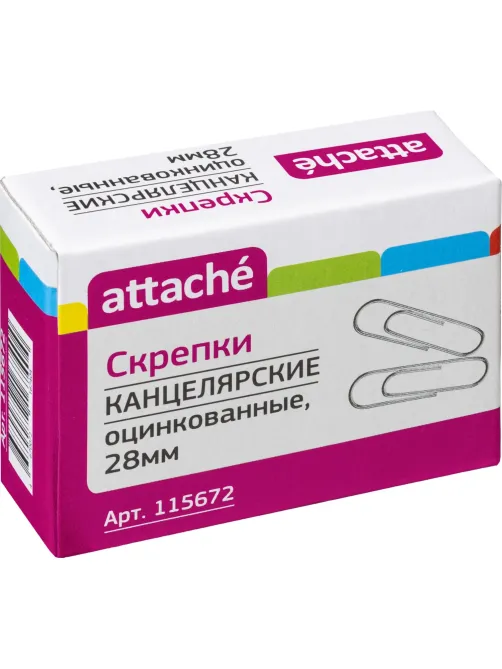 Скрепки Attache оцинкованные,28 мм,негофрированные,100 шт/уп