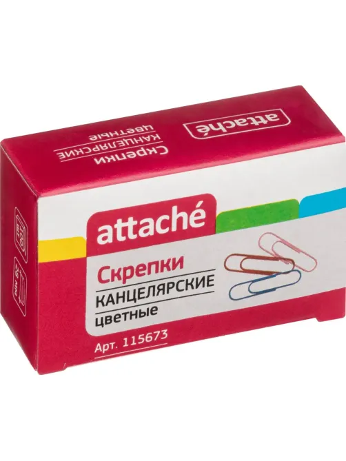 Скрепки Attache с полимерным покрытием,28 мм, разноцветные, 100 шт/уп