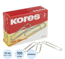 Скрепки KORES с отгибом,никелированные, 50 мм, негофрированные,100шт/уп