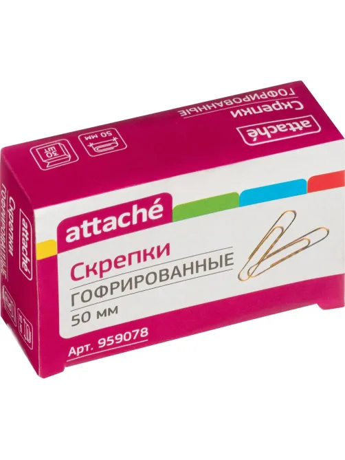 Скрепки Attache омедненные, 50 мм, гофрированные, золотистые, 30 шт/уп