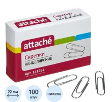 Скрепки Attache никелированные, 22 мм, негофрированные, 100 шт/уп