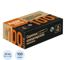 Скрепки металлические без. покрытия,28 мм, негофрирован.,100шт/уп