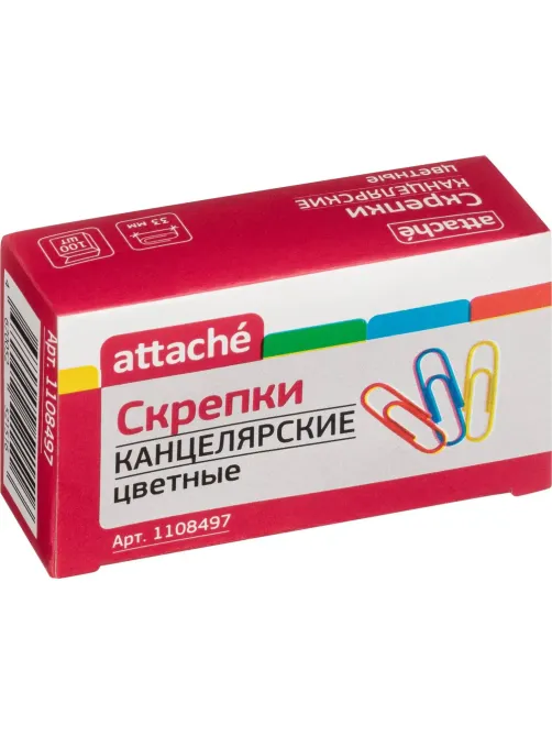 Скрепки Attache с полимерным покрытием,33 мм,разноцветные, 100 шт/уп