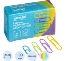 Скрепки Attache Bright Colours с полимерн.покрыт,28мм,разноцветн,100 шт/уп