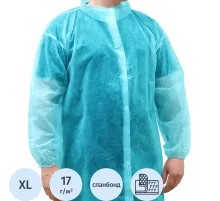 Халат н/с процед, рук.рез, на липуч, XL, дл.110см, пл 17, голуб, 10шт/уп