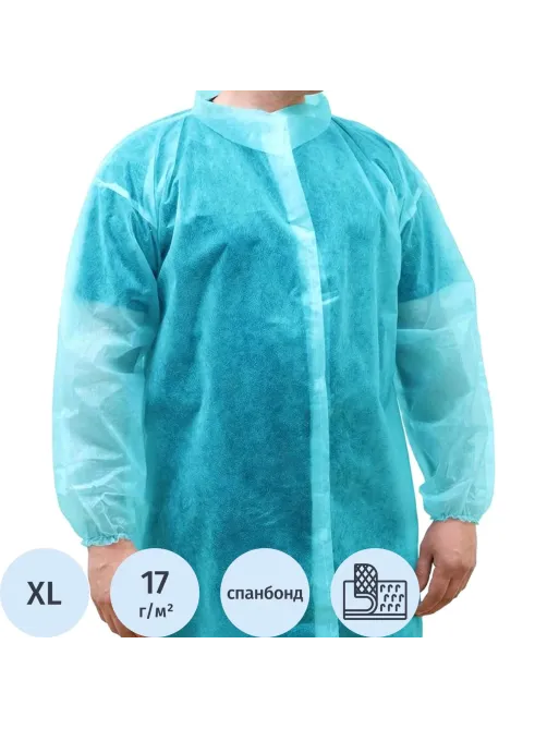 Халат н/с процед, рук.рез, на липуч, XL, дл.110см, пл 17, голуб, 10шт/уп