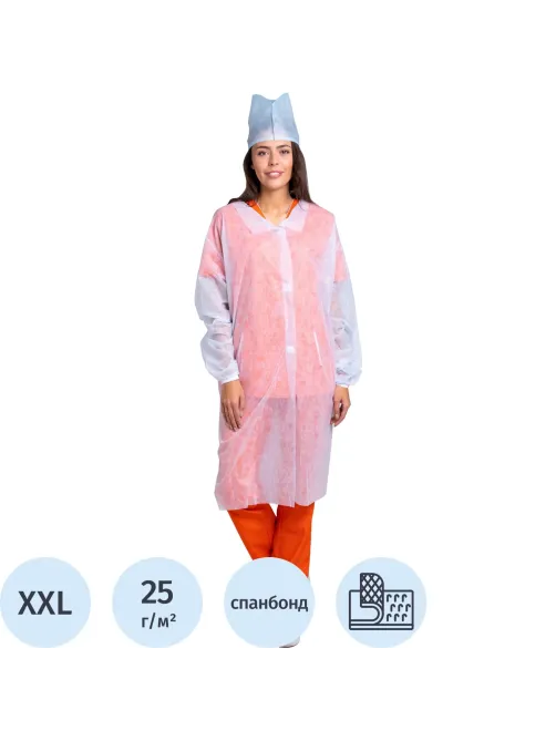 Халат н/с процед, рук.рез, на липч, XXL, дл.110см, пл 25, белый, 10шт/уп