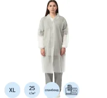 Халат н/с процед, рук.рез, на липч, XL, дл.110см, пл 25, белый, 10шт/уп