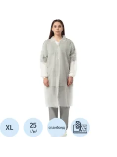 Халат н/с процед, рук.рез, на липч, XL, дл.110см, пл 25, белый, 10шт/уп