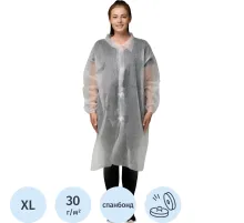 Халат н/с процед, рук.рез, 4кн, XL(52-54), пл 30, бел, Комус, 10шт/уп