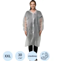 Халат н/с процед, рук.рез, 4кн, XXL(56-58), пл 30, бел, Комус, 10шт/уп