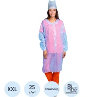 Халат н/с процед, рук.рез, на липч, XXL, дл.110см, пл 25, голуб, 10шт/уп