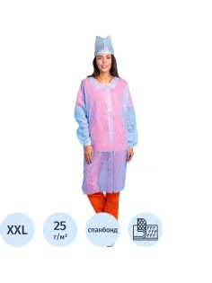 Халат н/с процед, рук.рез, на липч, XXL, дл.110см, пл 25, голуб, 10шт/уп