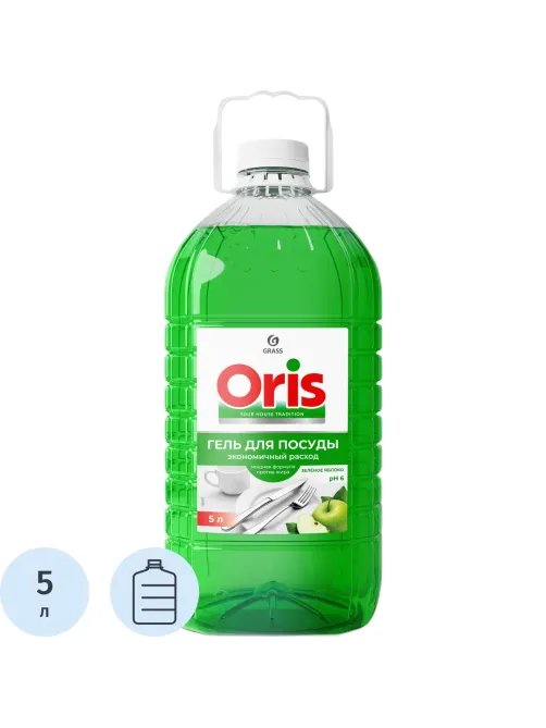 Средство для мытья посуды Grass/ORIS зеленое яблоко, 5л