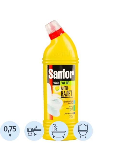 Средство для сантехники SANFOR WС гель 750 г, лимонная свежесть