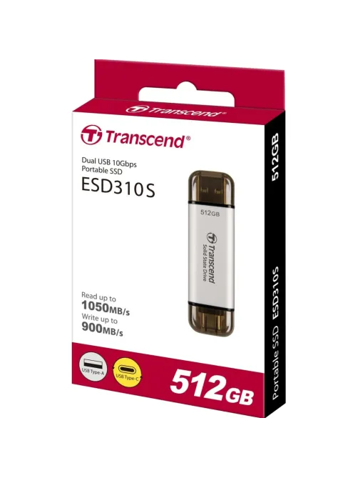 Портативный SSD Transcend 512Gb, USB 10Gbps, Type-C/Type-A, Серебряный