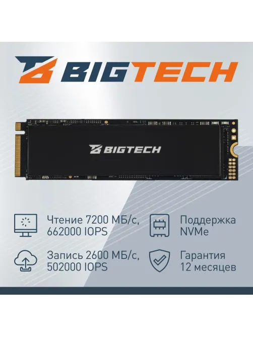 SSD накопитель BigTech M.2 PCIex4 gen4 512Gb, R/W 7200/2600мб/с(BSDS512M4E)